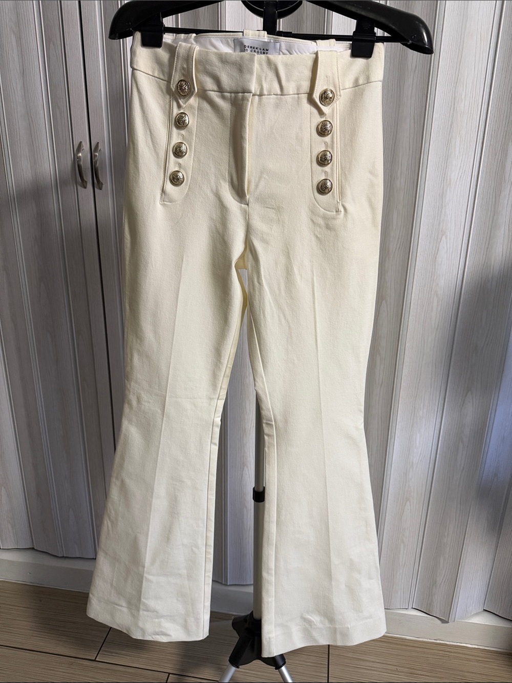 10 Crosby Derek Lam Cream Boot Cut Pants with Gold Buttons